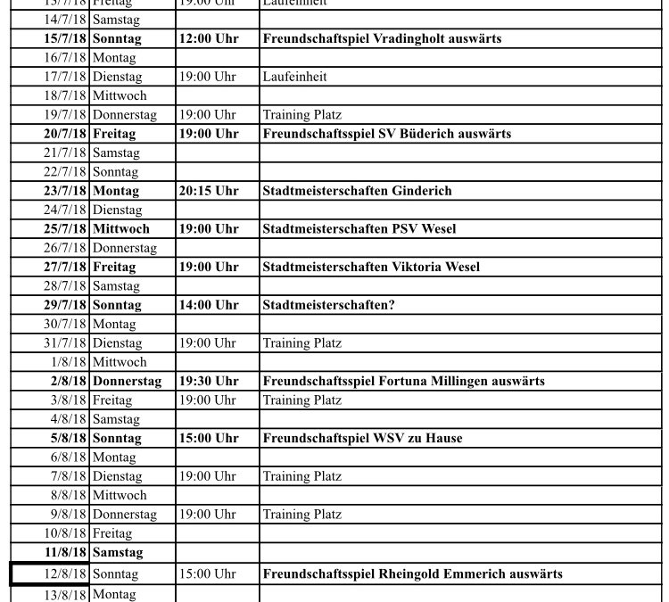 Fußball Sommervorbereitung 2018/2019