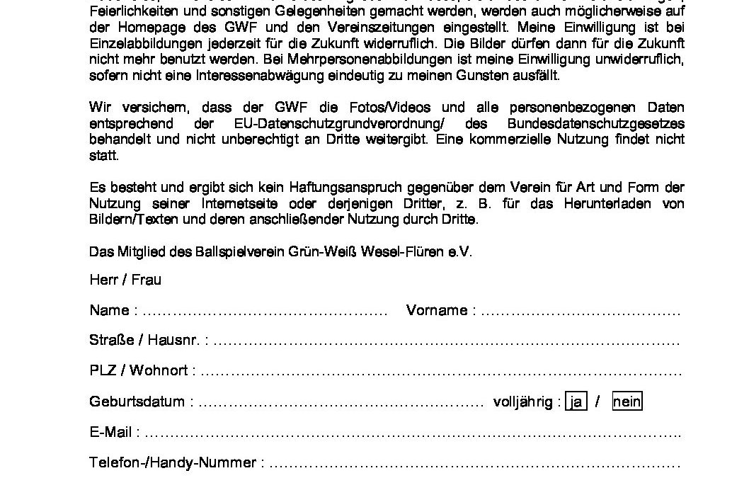 Einverständniserklärung Datenschutz Fußball